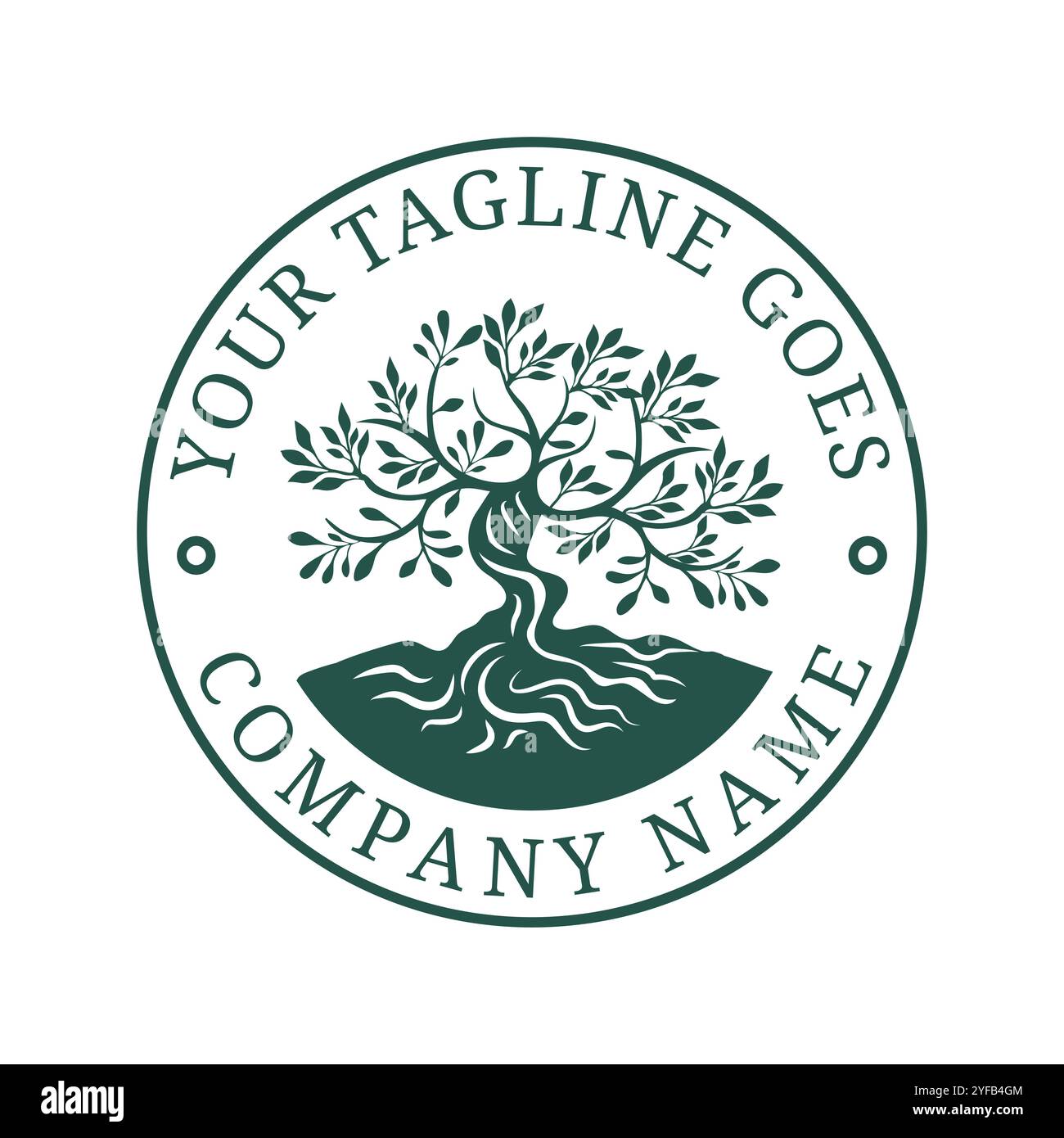 Logo vectoriel de style classique représentant arbre de vie avec des racines et des feuilles luxuriantes adapté aux entreprises dans la santé, l'éducation, l'environnement ou le produ organique Illustration de Vecteur