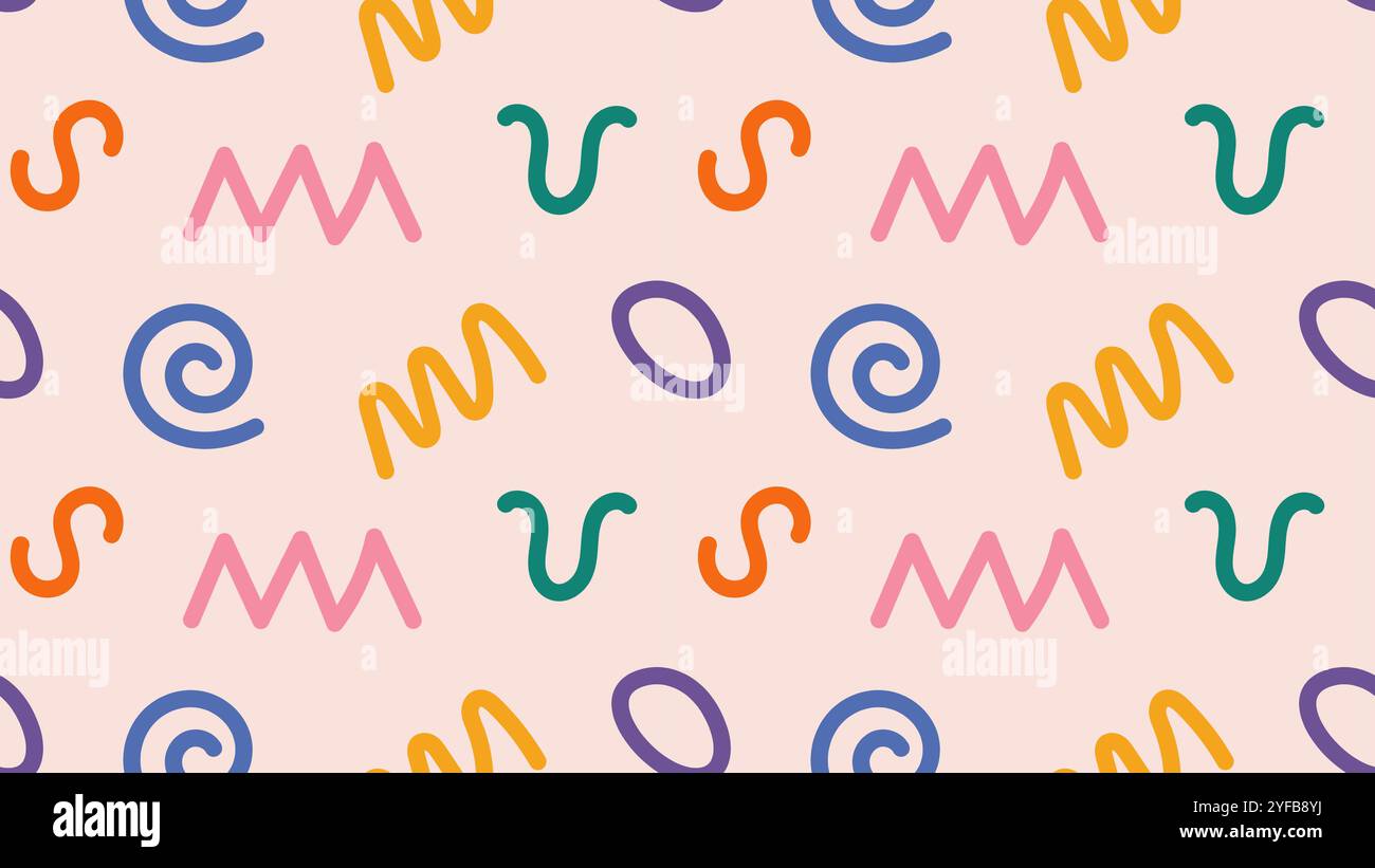 Fond de doodle enfantin simple. La ligne dessinée à la main abstraite forme un motif sans couture. Fond de gribouillage coloré amusant Illustration de Vecteur