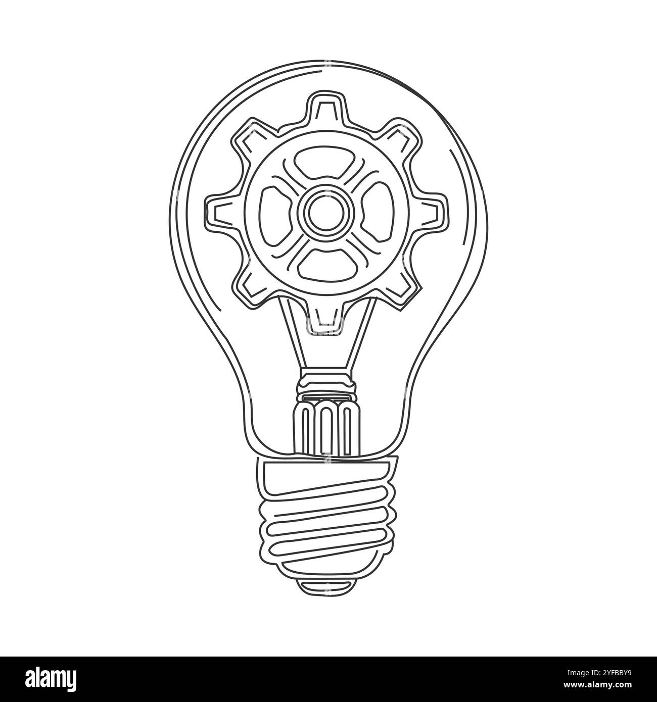 Ampoule avec roues dentées en une seule ligne dessin pour logo, emblème, bannière web, présentation. Concept d'innovation créative simple. Illustration vectorielle Illustration de Vecteur