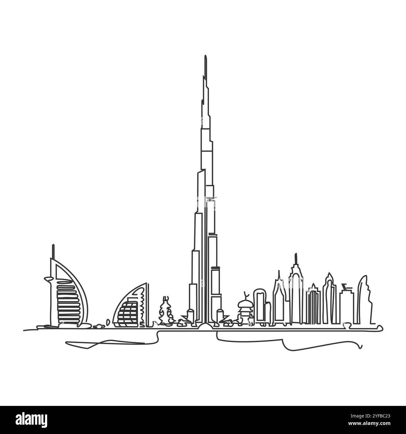 Bâtiments en ligne continue. Architecture artistique de la ville. Concept minimal de vie urbaine. Illustration vectorielle isolée sur blanc. Illustration de Vecteur