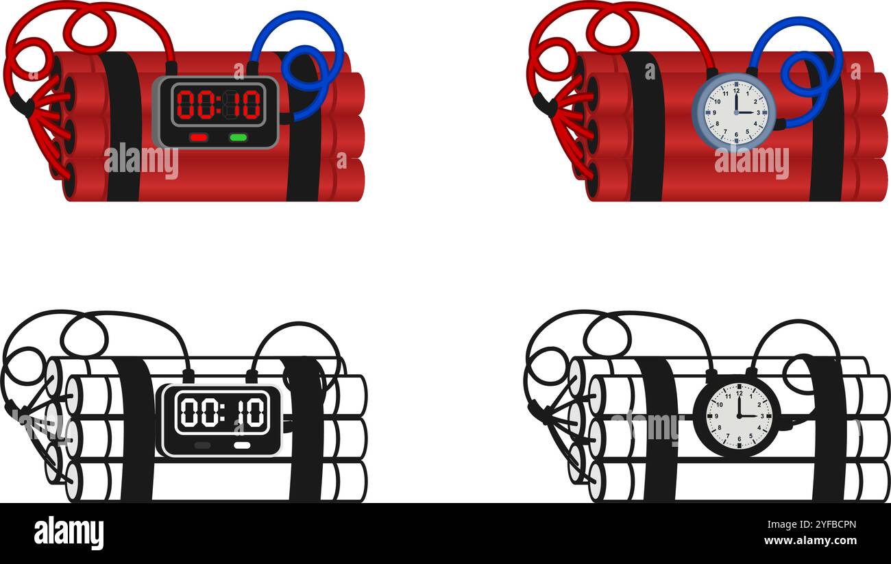 bombe à retardement avec icône de détonateur set illustration vectorielle isolée sur fond blanc. Illustration de Vecteur