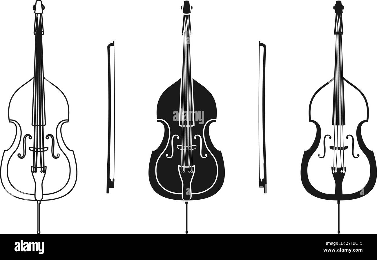 illustration vectorielle de jeu d'icônes de contrebasse isolée sur fond blanc. Illustration de Vecteur