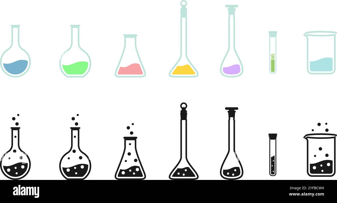 illustration vectorielle d'ensemble d'icônes d'équipement de laboratoire en verre de fiole conique isolée sur fond blanc. Illustration de Vecteur