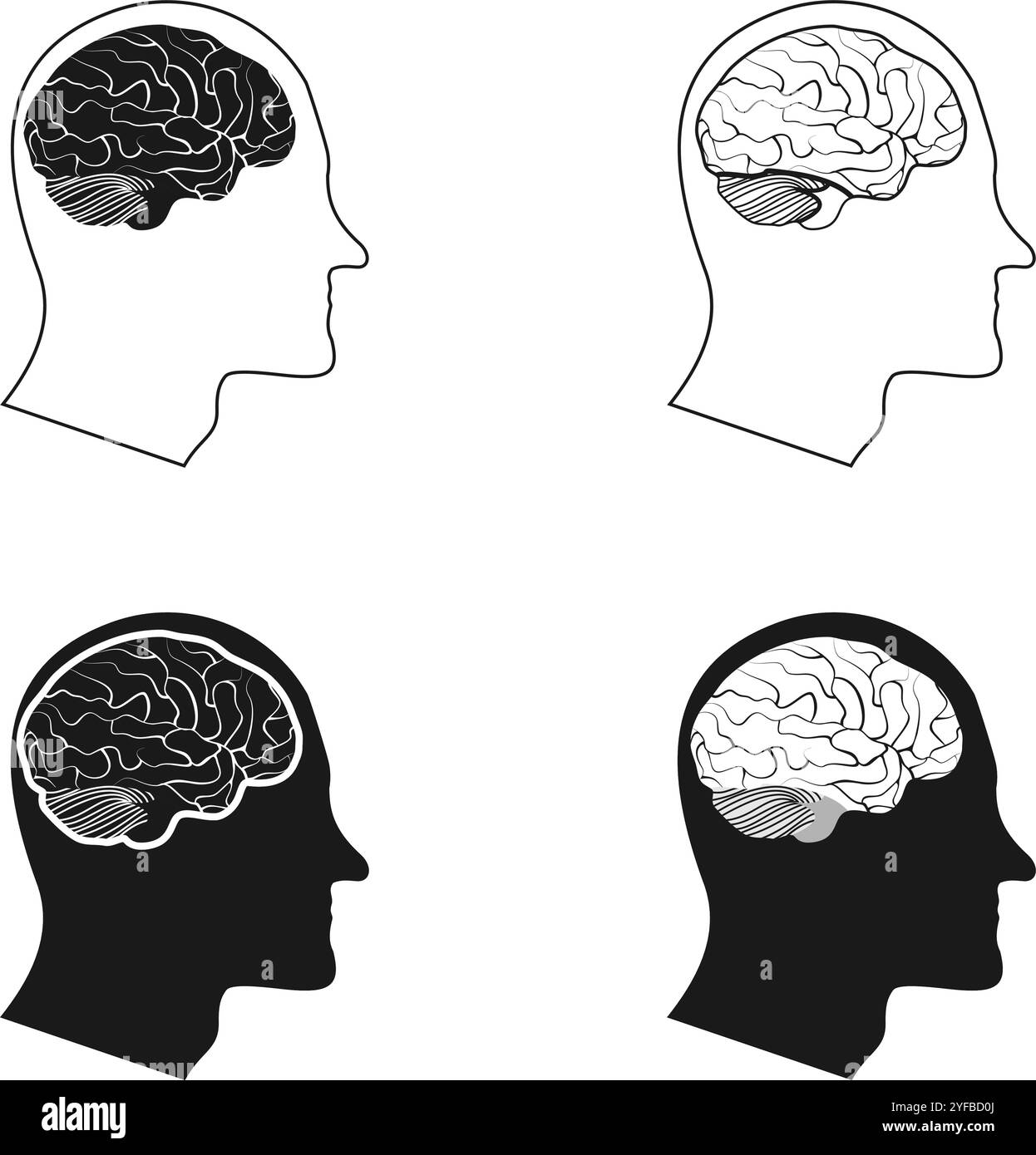 tête humaine avec illustration vectorielle d'ensemble d'icônes de cerveau isolée sur fond blanc. Illustration de Vecteur