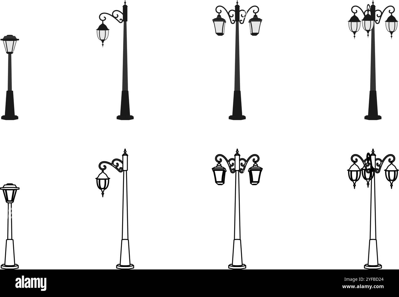 illustration vectorielle de jeu d'icône de lampe de rue isolée sur fond blanc. Illustration de Vecteur
