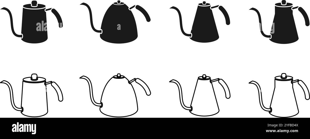 bouilloire à café ou illustration vectorielle de jeu d'icônes de pot de café isolé sur fond blanc. Illustration de Vecteur bouilloire à café ou illustration vectorielle de jeu d'icônes de pot de café isolé sur fond blanc. Illustration de Vecteur