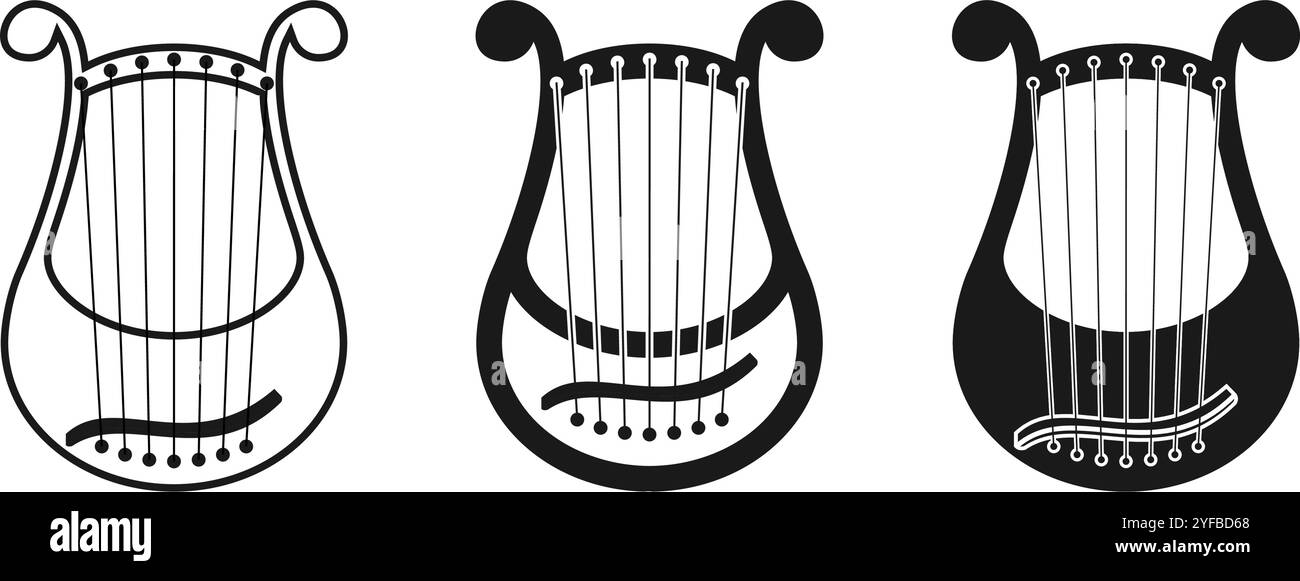 illustration vectorielle de jeu d'icônes de lyre ou de harpe isolée sur fond blanc. Illustration de Vecteur