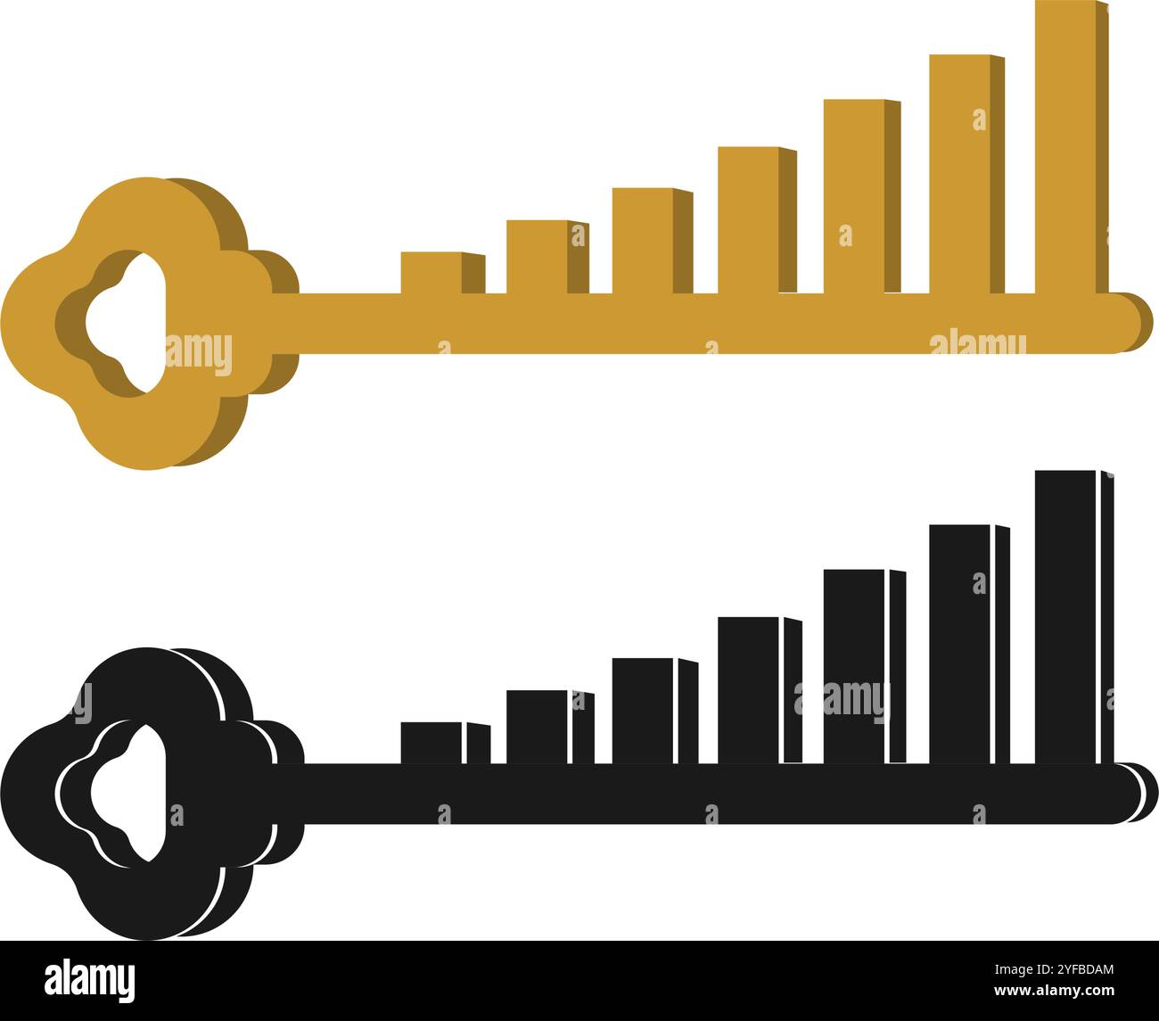 concept clé du succès dans les affaires. clé dorée avec graphique de croissance. illustration vectorielle isolée sur fond blanc. Illustration de Vecteur