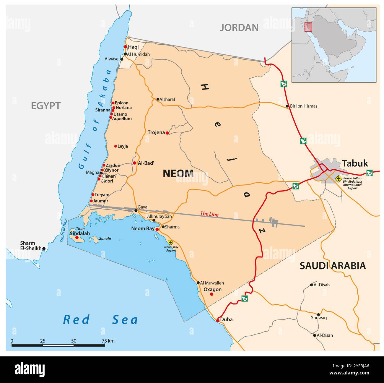 Carte du projet de colonisation saoudien Neom Banque D'Images