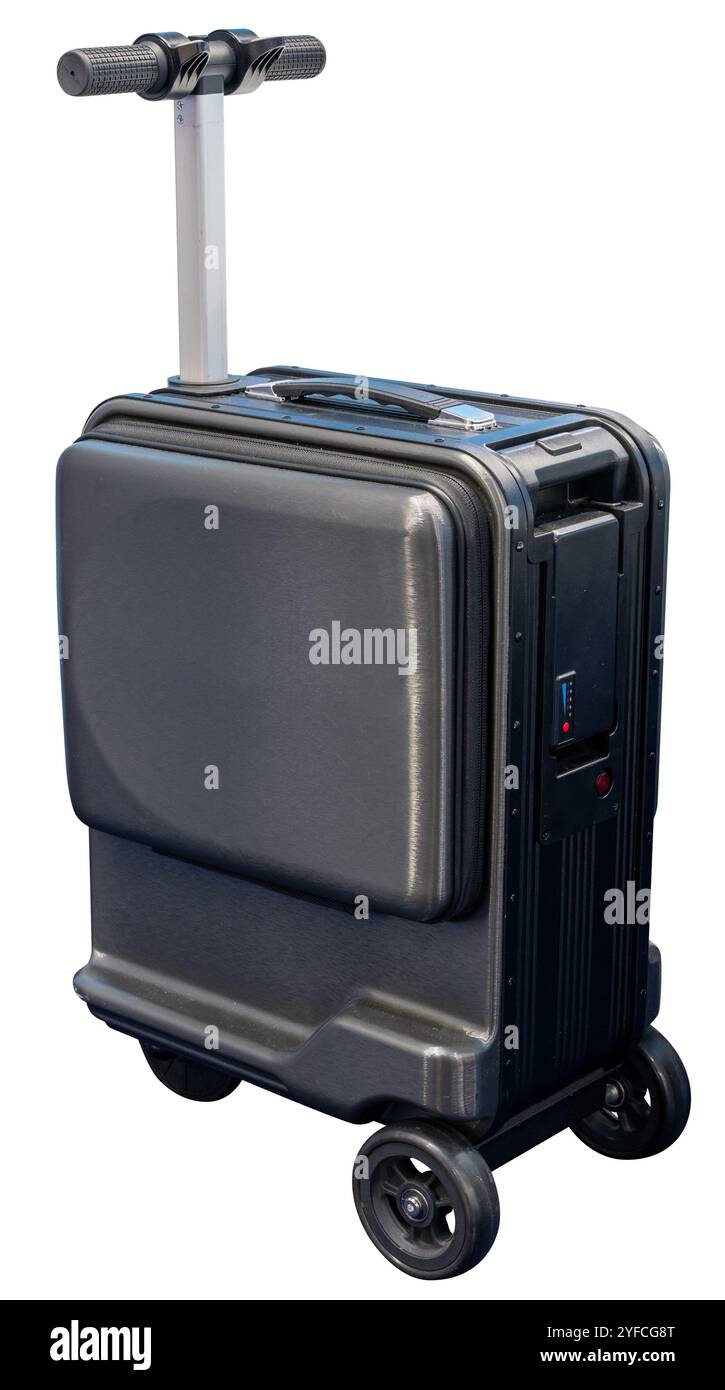 Valise de scooter électrique isolée pour aéroport. L'avenir des bagages Banque D'Images