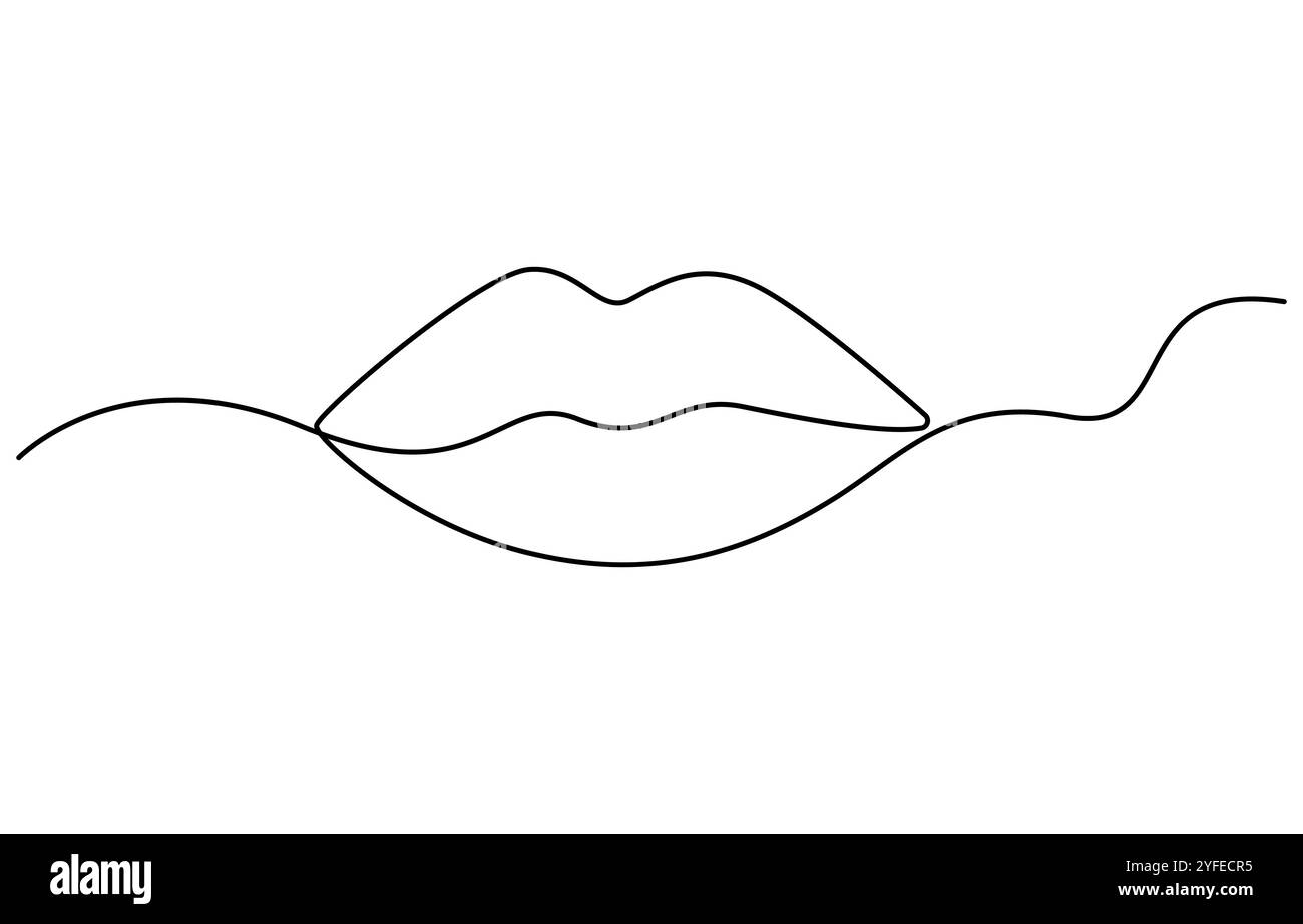 Femme lèvres illustration continue d'art au trait, dessin continu d'une seule ligne de la bouche et des lèvres. Symbole de concept de maquillage et de rouge à lèvres en linéaire simple Illustration de Vecteur