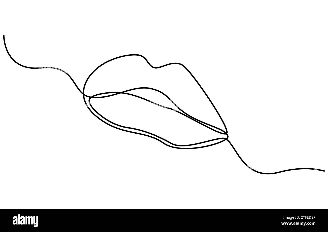 Femme lèvres illustration continue d'art au trait, dessin continu d'une seule ligne de la bouche et des lèvres. Symbole de concept de maquillage et de rouge à lèvres en linéaire simple Illustration de Vecteur