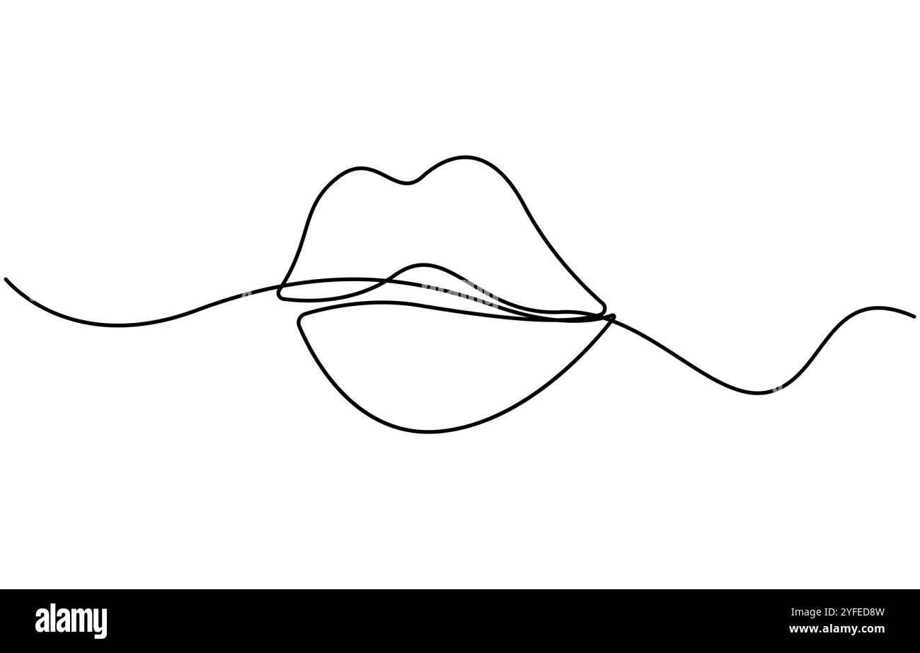 Femme lèvres illustration continue d'art au trait, dessin continu d'une seule ligne de la bouche et des lèvres. Symbole de concept de maquillage et de rouge à lèvres en linéaire simple Illustration de Vecteur