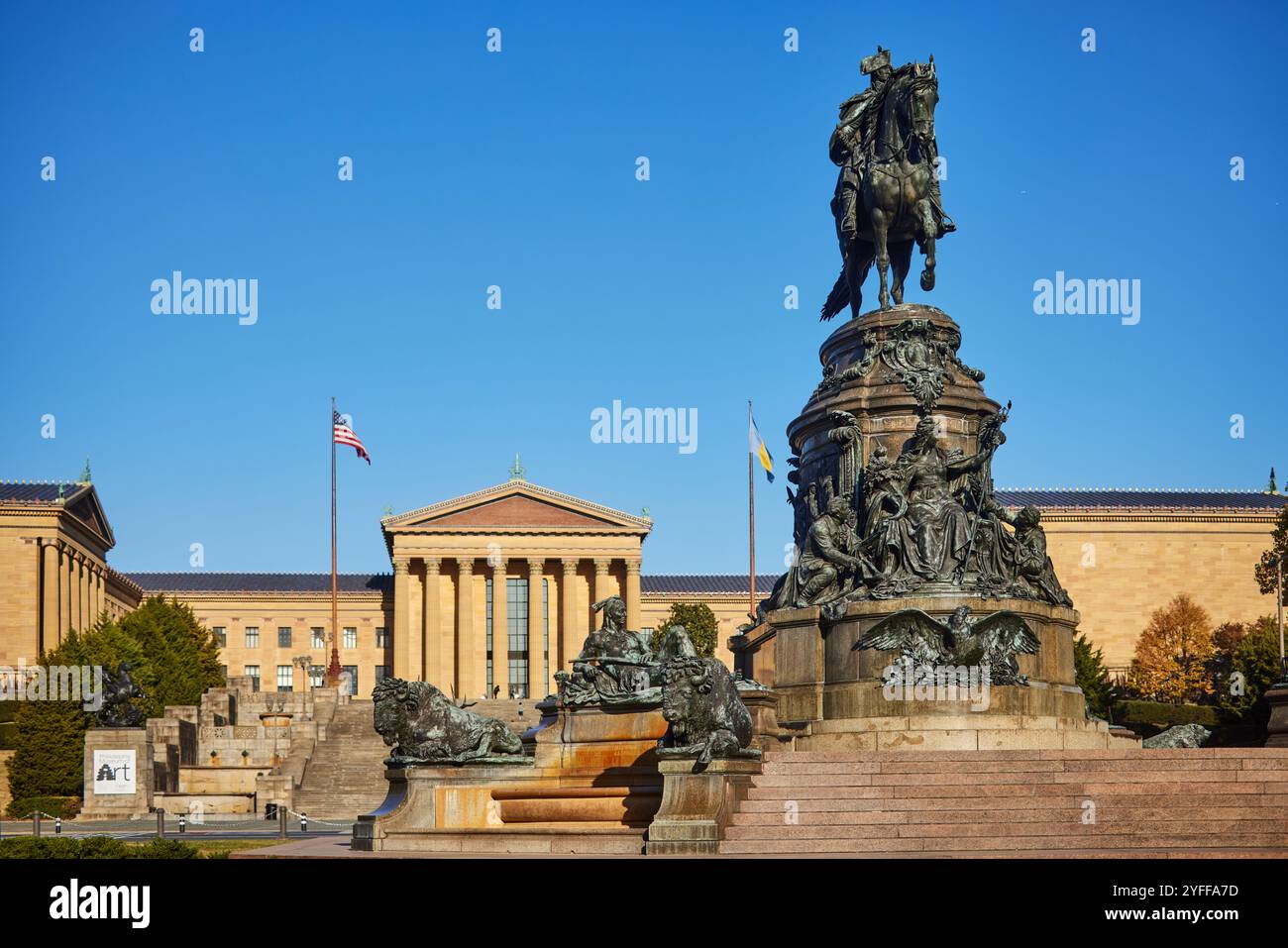 Philadelphie Washington Monument Fountain et Philadelphia Museum of Art Steps Banque D'Images