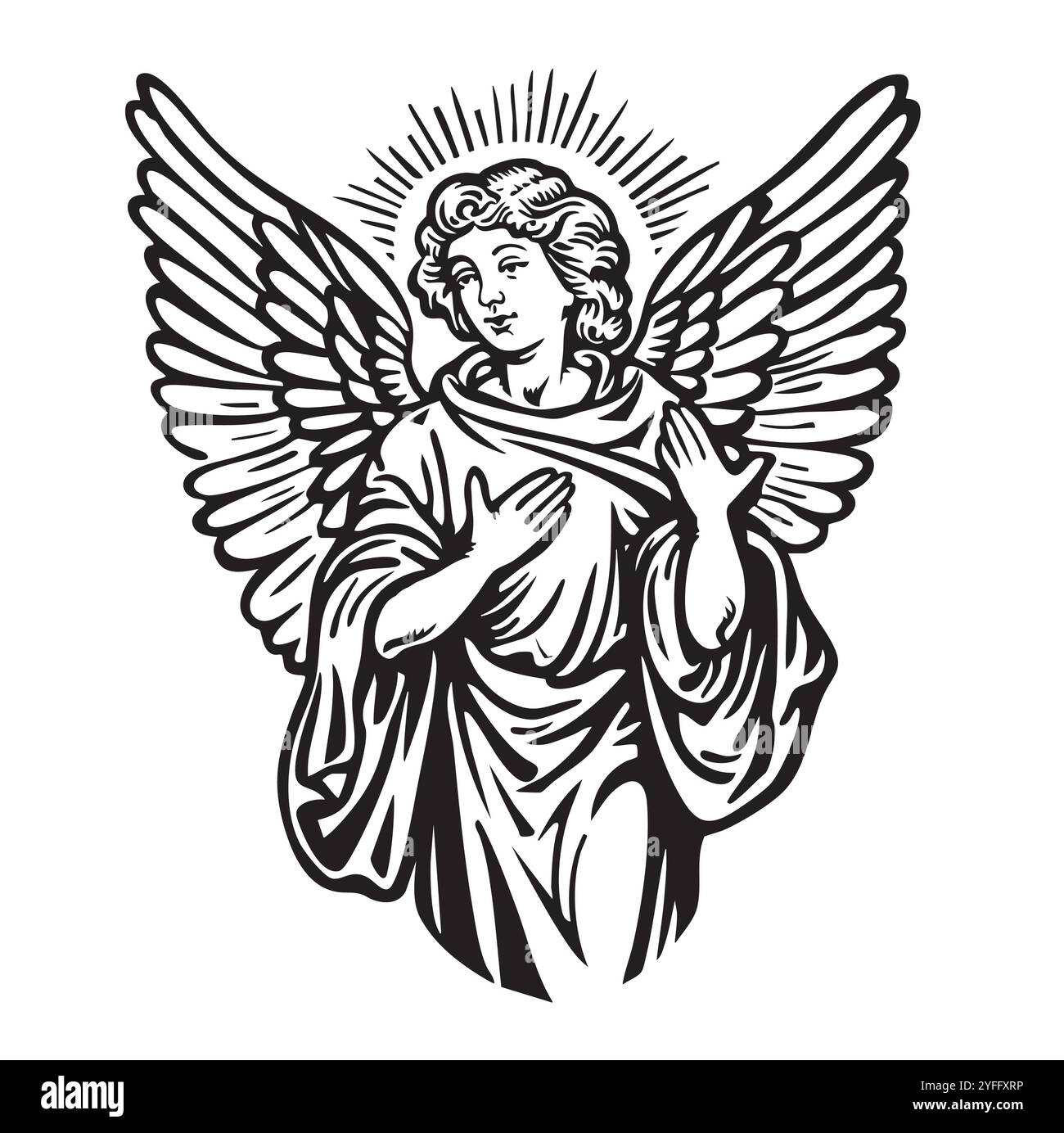 dessin vectoriel de dieu céleste d'ange dans le style pochoir sur un fond blanc Illustration de Vecteur