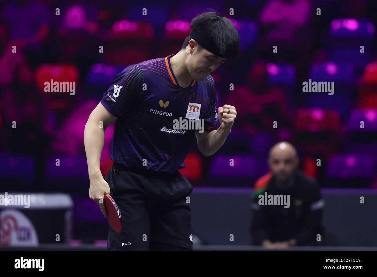 Francfort, Deutschland. 04th Nov, 2024. QIU Dang (GER) jubelt während WTT Champions Frankfurt 2024 Tag 2 in der Süwag Energie ARENA in Frankfurt am main AM 4. Novembre 2024, FREITAS Marcos (POR) gegen QIU Dang (GER) Frankfurt am main Hessen Deutschland Süwag Energie ARENA/dpa/Alamy Live News Banque D'Images