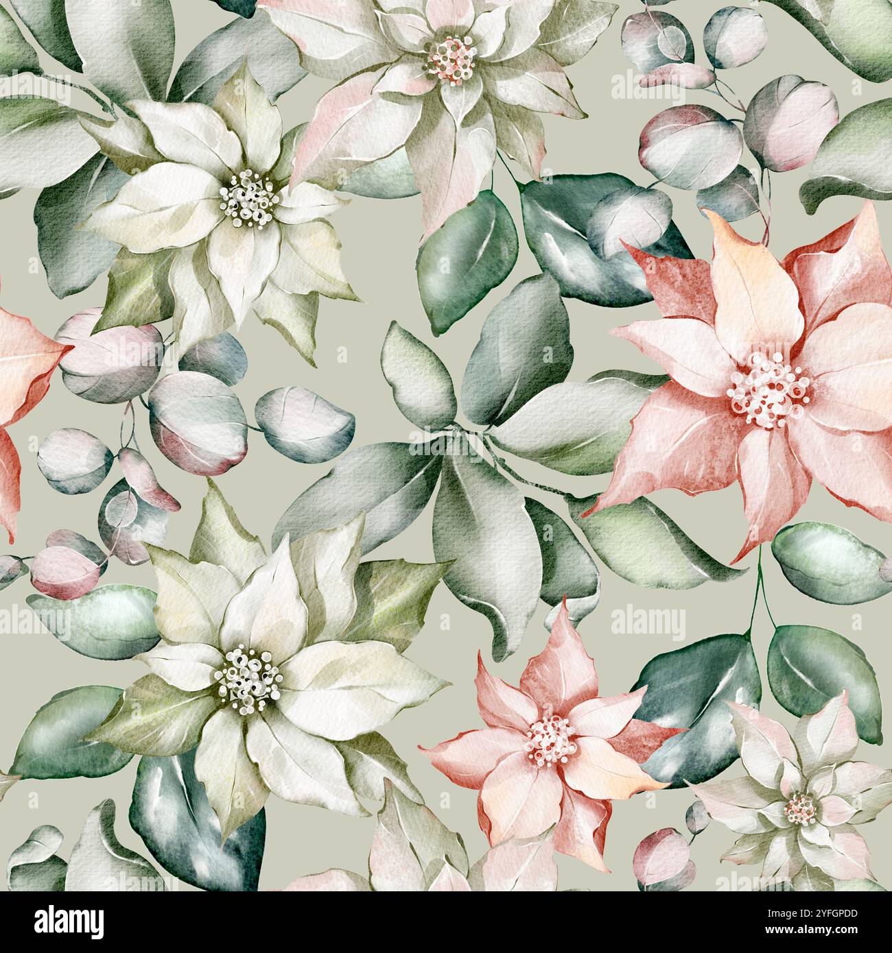 Motif sans couture aquarelle de Noël de fleur Banque D'Images