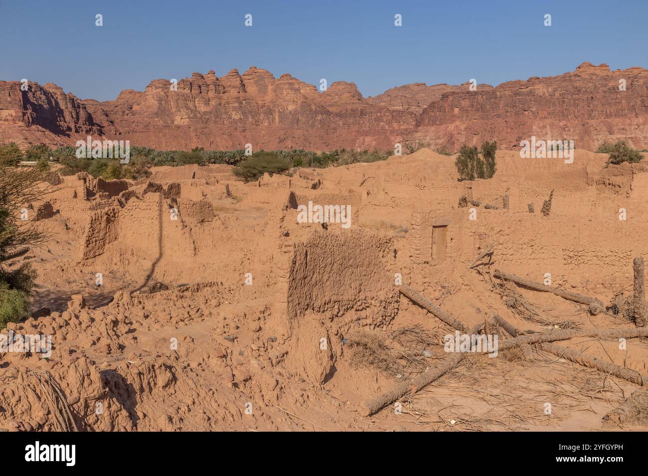 Ruines de maisons de boue dans la vieille ville d'Al Ula, Arabie Saoudite Banque D'Images