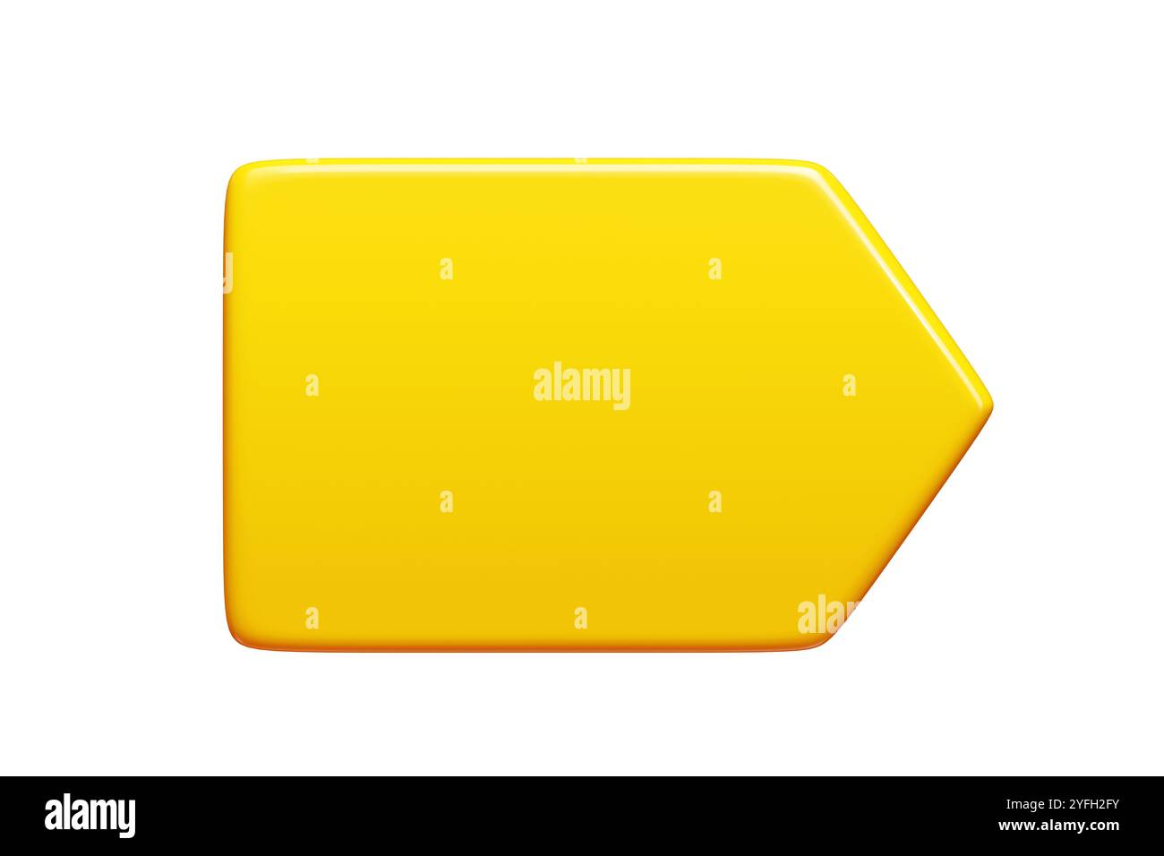 Bannière de texte jaune brillante en forme de flèche. illustration de rendu 3d. Banque D'Images