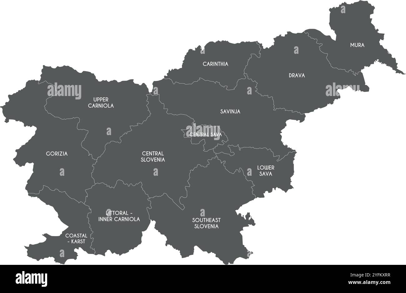 Carte vectorielle de la Slovénie avec régions ou territoires statistiques et divisions administratives. Calques modifiables et clairement étiquetés. Illustration de Vecteur