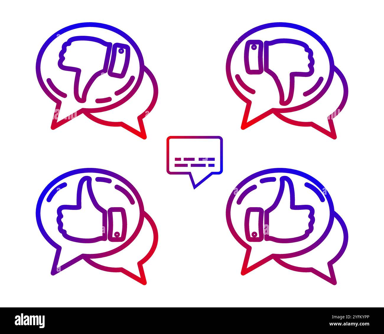 Comme des icônes. Symbole de signe similaire ou logo isolé. Pouces colorés icônes haut et bas dans les bulles de dialogue. Illustration de Vecteur