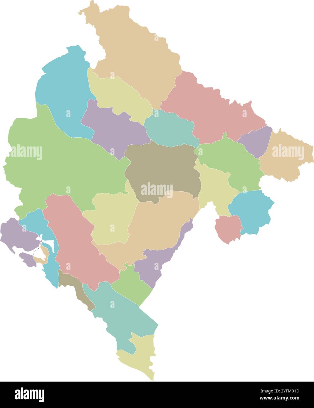 Carte vierge régionale vectorielle du Monténégro avec les municipalités et les divisions administratives. Calques modifiables et clairement étiquetés. Illustration de Vecteur