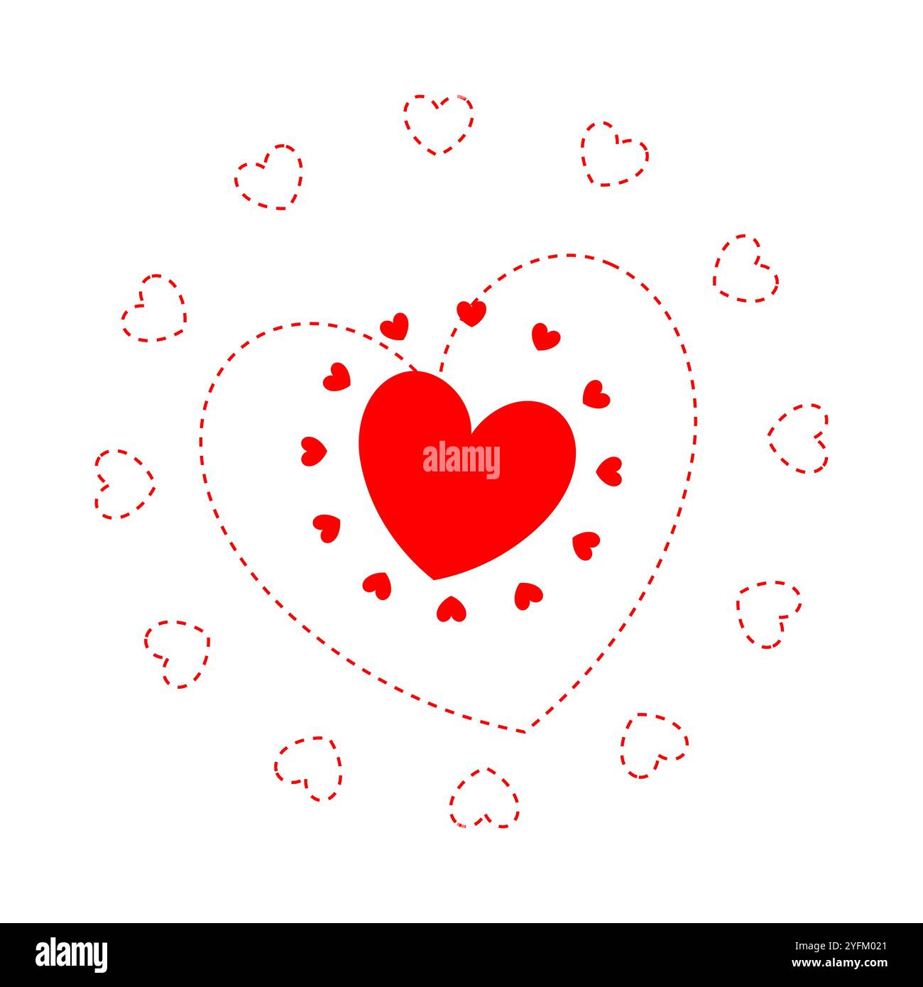 Forme de grand coeur rouge avec autour de l'illustration vectorielle de forme de coeurs plus petits. Icône de symbole cœur d'amour. Illustration de Vecteur