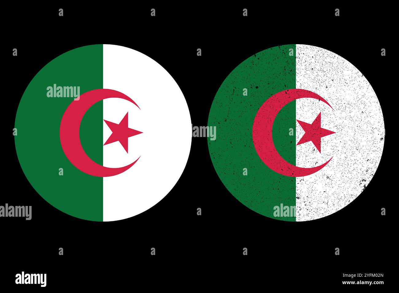 Deux représentations circulaires du drapeau national de l'algérie sont montrées. Illustration de Vecteur