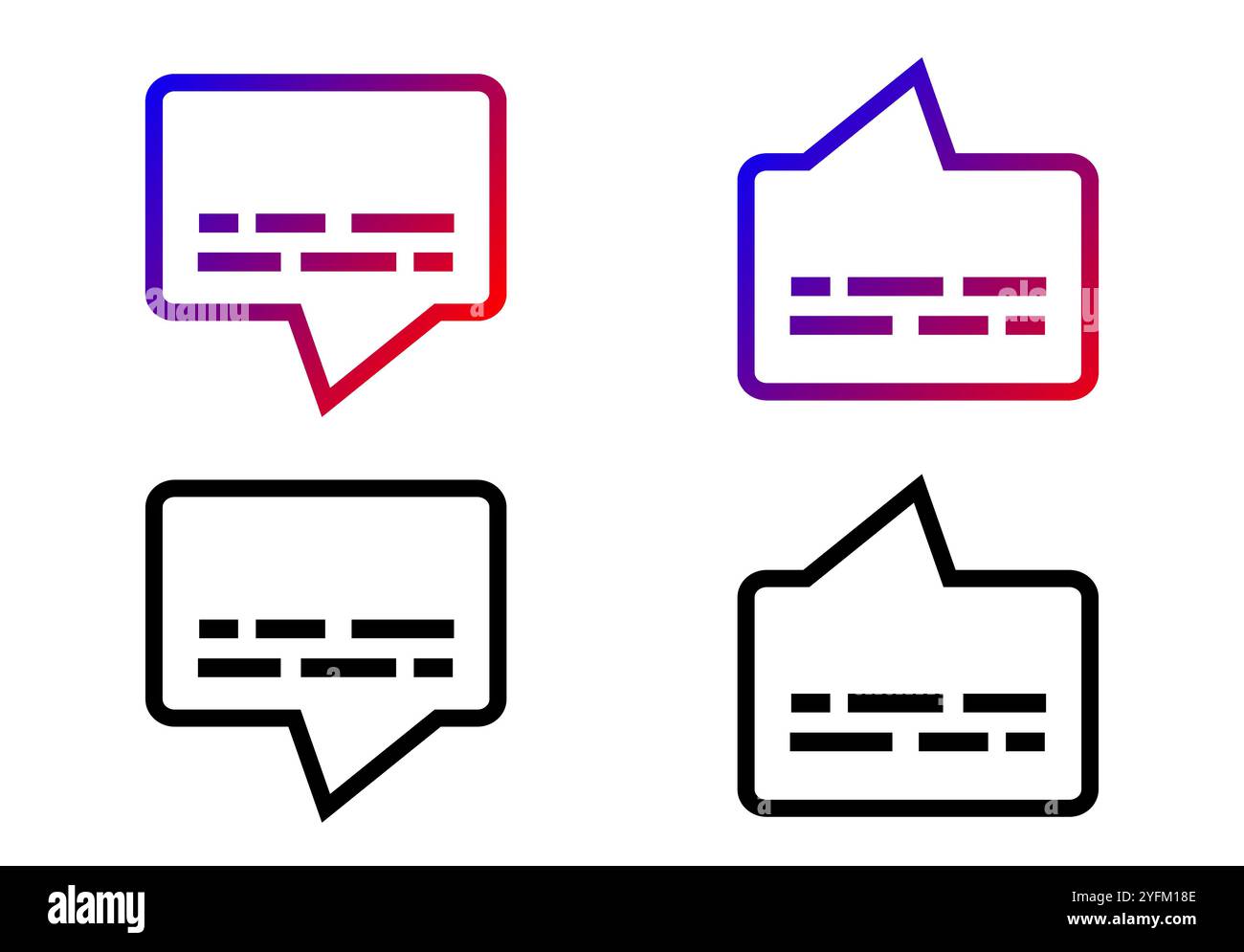 Ensemble de trois icônes de bulle de parole avec représentation textuelle. Illustration de Vecteur