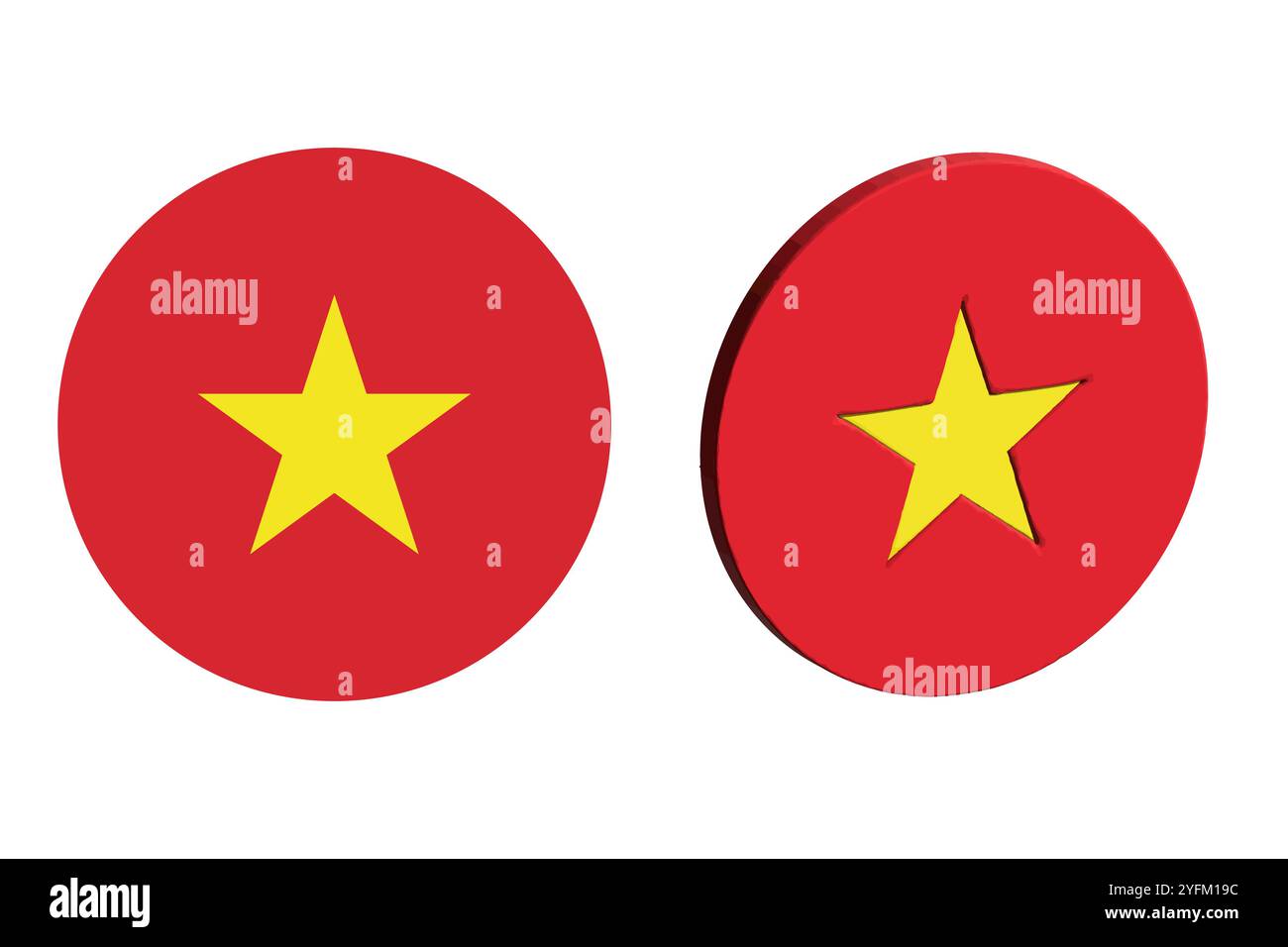 Icône circulaire drapeau Vietnam en perspective 2D et 3D. Illustration de Vecteur