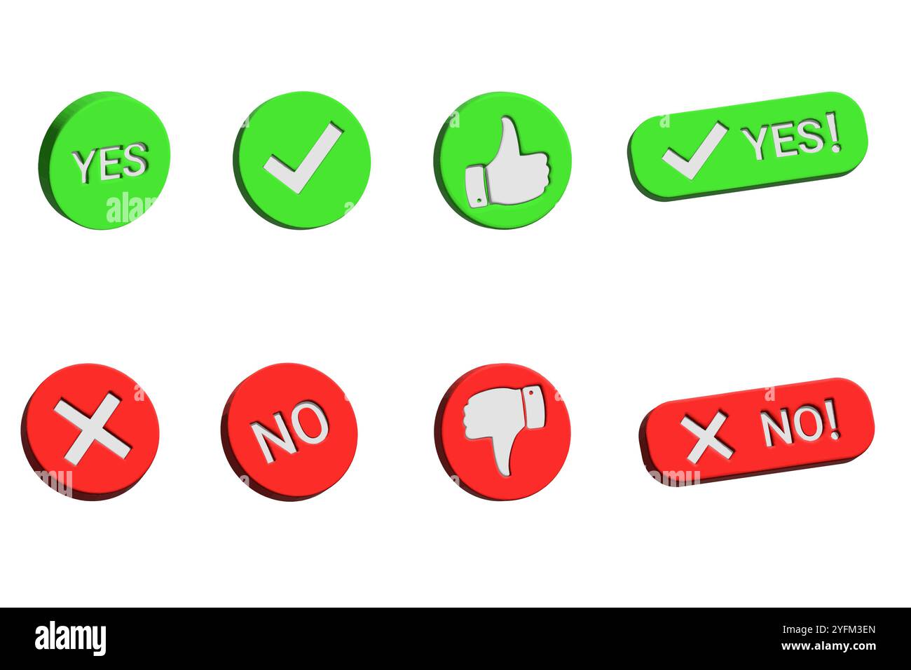 Jeu de boutons numériques oui, non et approbation. Illustration de Vecteur