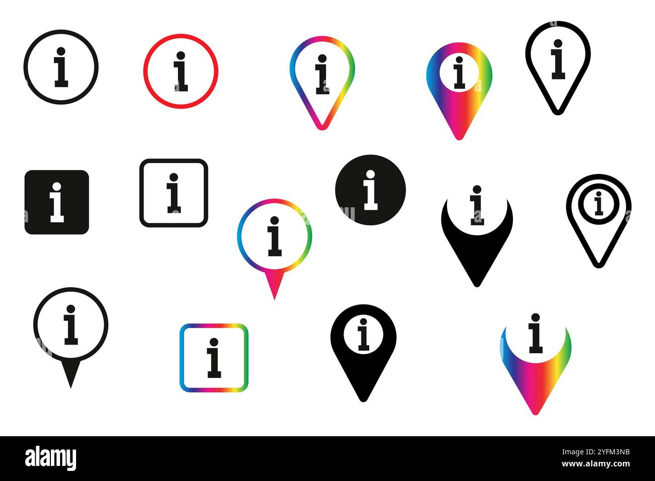 Collection d'icônes d'information dans différentes formes et couleurs. Illustration de Vecteur