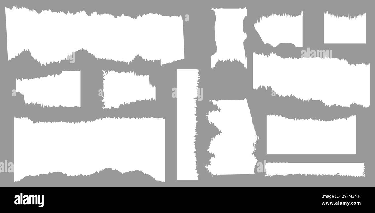 Collection de diverses formes de papier déchiré dans un ton gris neutre. Illustration de Vecteur