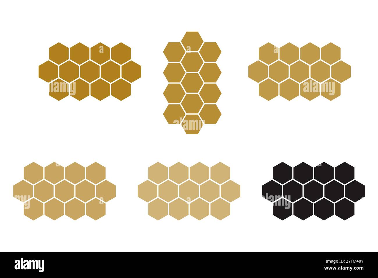 Six motifs en nid d'abeilles en or, beige et noir. Illustration de Vecteur