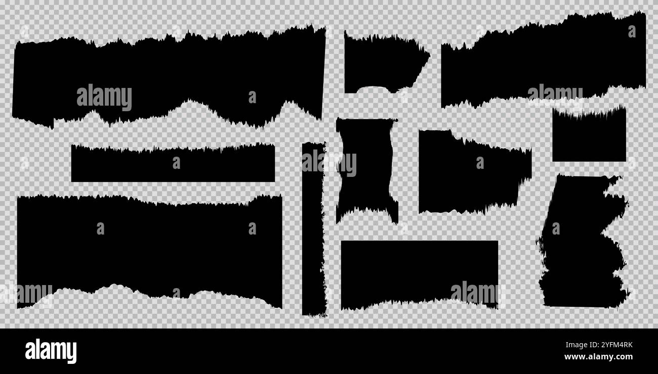 Une collection de différentes formes de papier déchiré en noir. Illustration de Vecteur