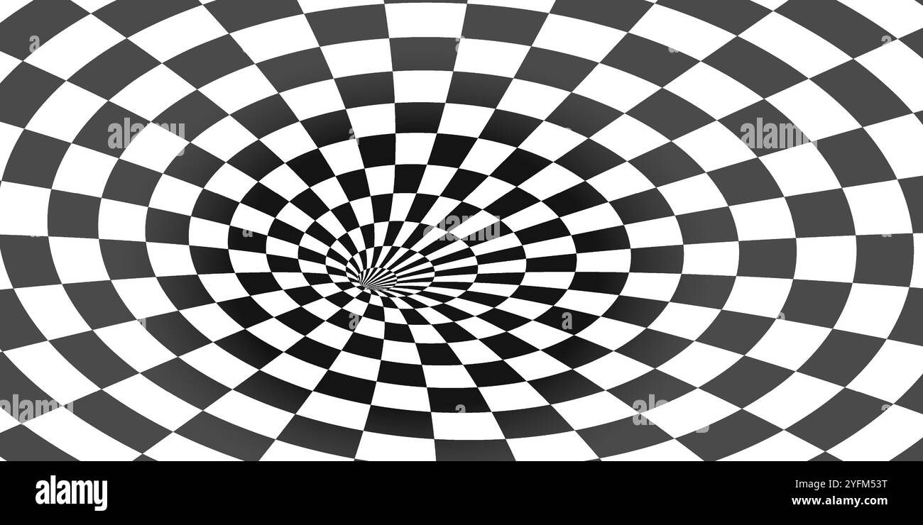 Fond abstrait d'illusion optique de tunnel de trou de ver hypnotique. Tunnel à carreaux. Illustration de Vecteur