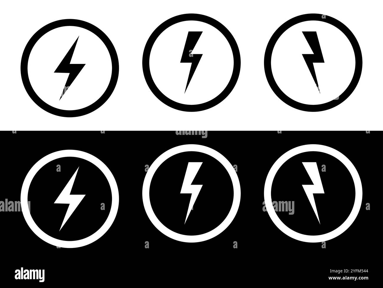 Ensemble d'icônes Lightning Bolt noir et blanc dans des cercles Illustration de Vecteur