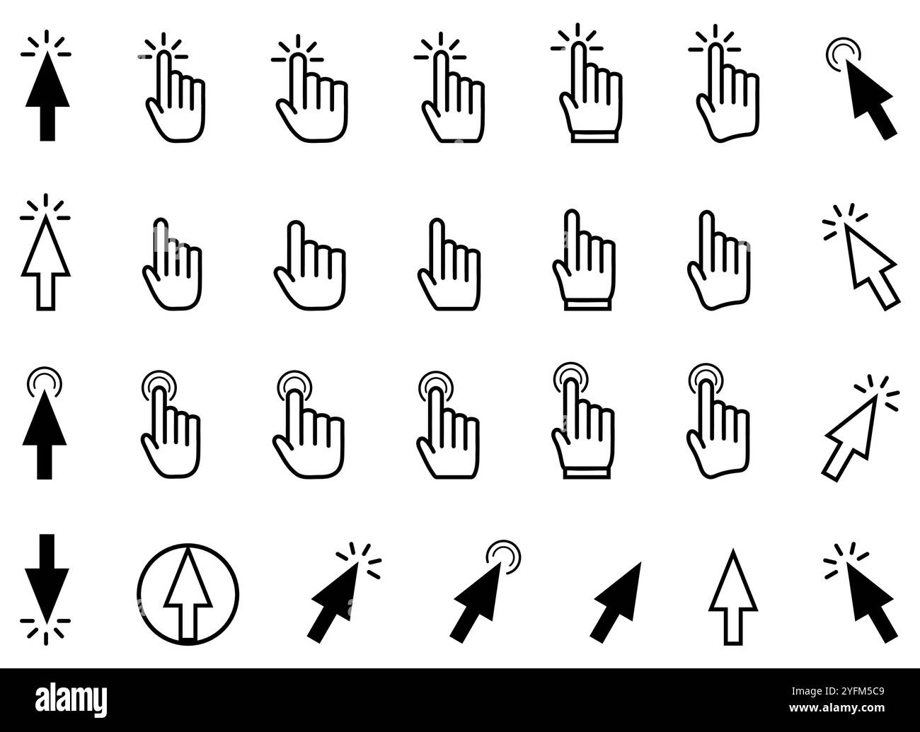 Ensemble complet d'icônes de clic et de navigation de souris d'ordinateur vectoriel Illustration de Vecteur