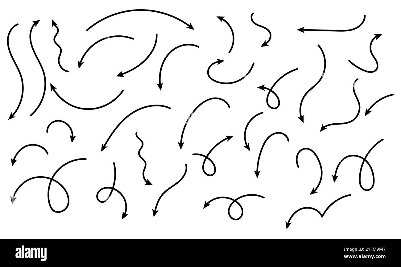 Icônes de flèche dessinées à la main doodle éléments de conception. Illustration de Vecteur