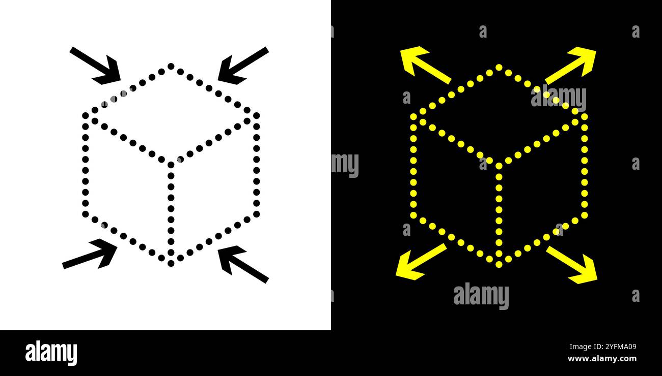 Illustration vectorielle d'un cube pointillé avec des flèches directionnelles. Illustration de Vecteur