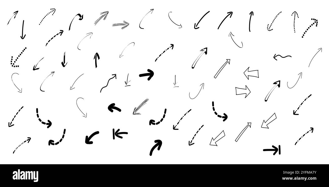 Icônes de flèche dessinées à la main doodle éléments de conception. Illustration de Vecteur