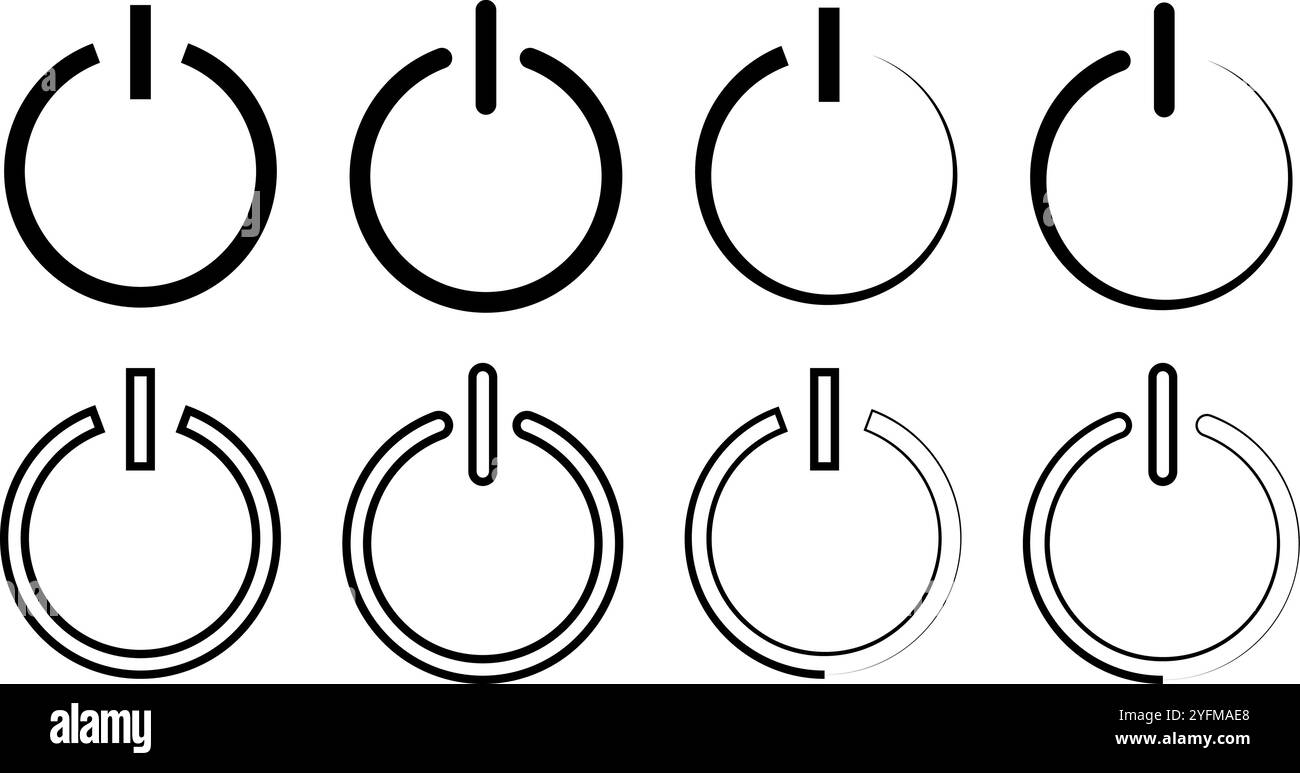 Icônes du bouton d'alimentation dans différents États. Illustration de Vecteur