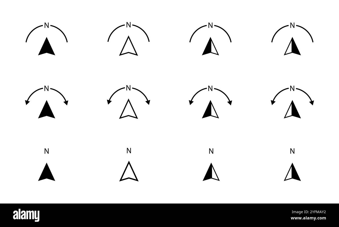 Ensemble d'icônes de rose de boussole simples. Illustration de Vecteur