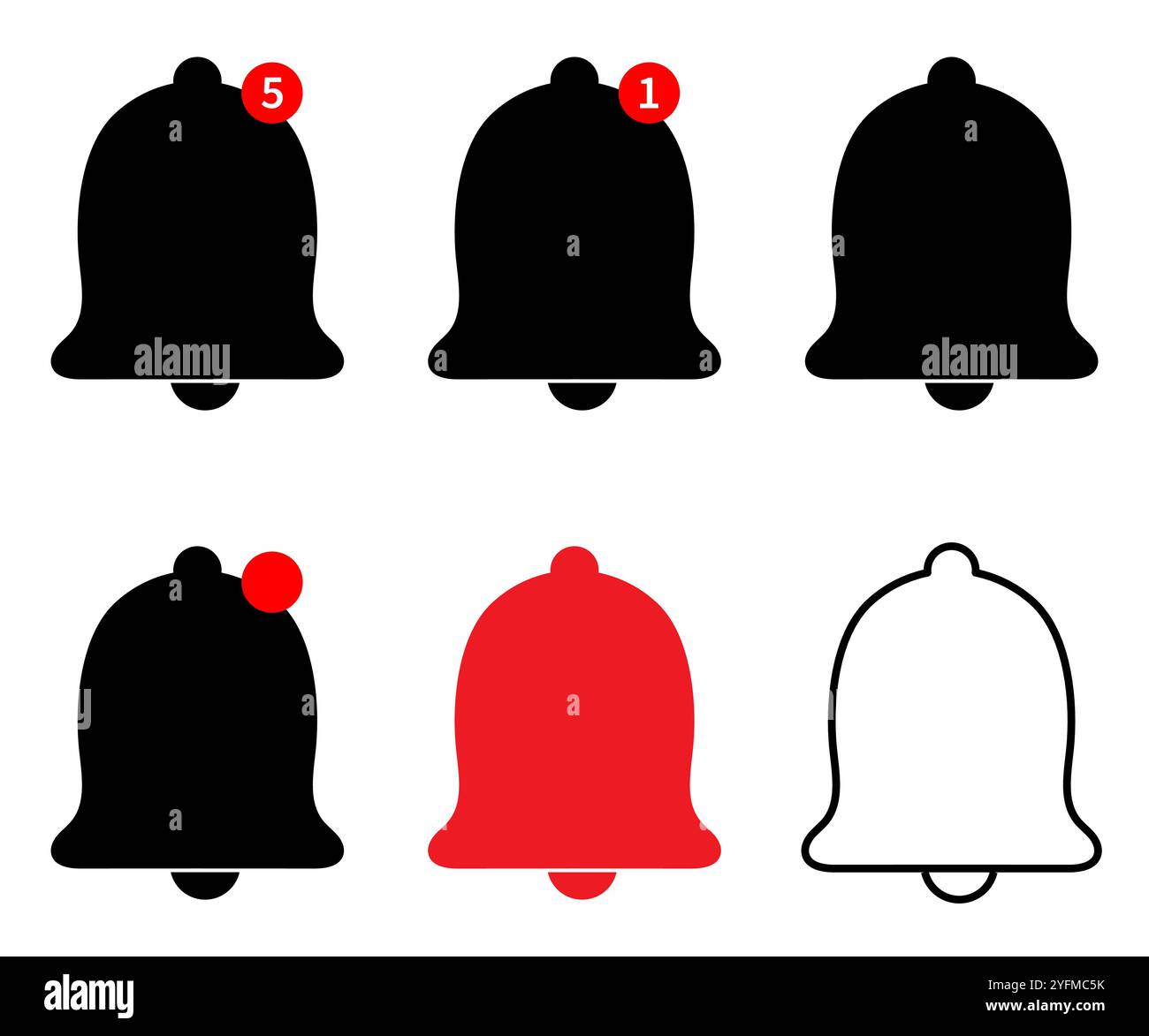 Icônes de sonnette de notification avec différentes couleurs et alertes numérotées. Illustration de Vecteur