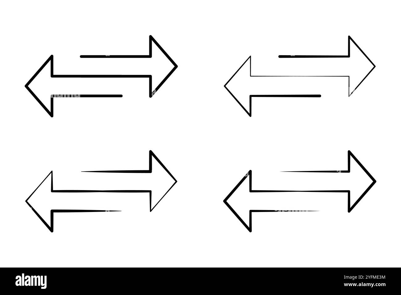 Quatre flèches noires dessinées à la main pointant vers la gauche et la droite dans une grille deux par deux sur un fond blanc symbolisant la direction et l'opposition Illustration de Vecteur