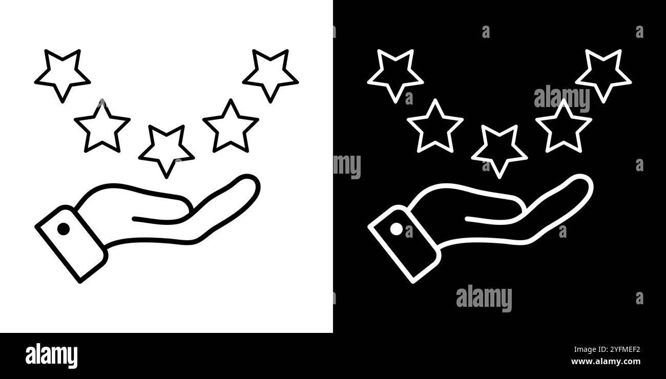 Note d'avis client avec 5 étoiles et commentaires de pouce vers le haut. Écusson de notation cinq étoiles, icône d'évaluation. Illustration de Vecteur