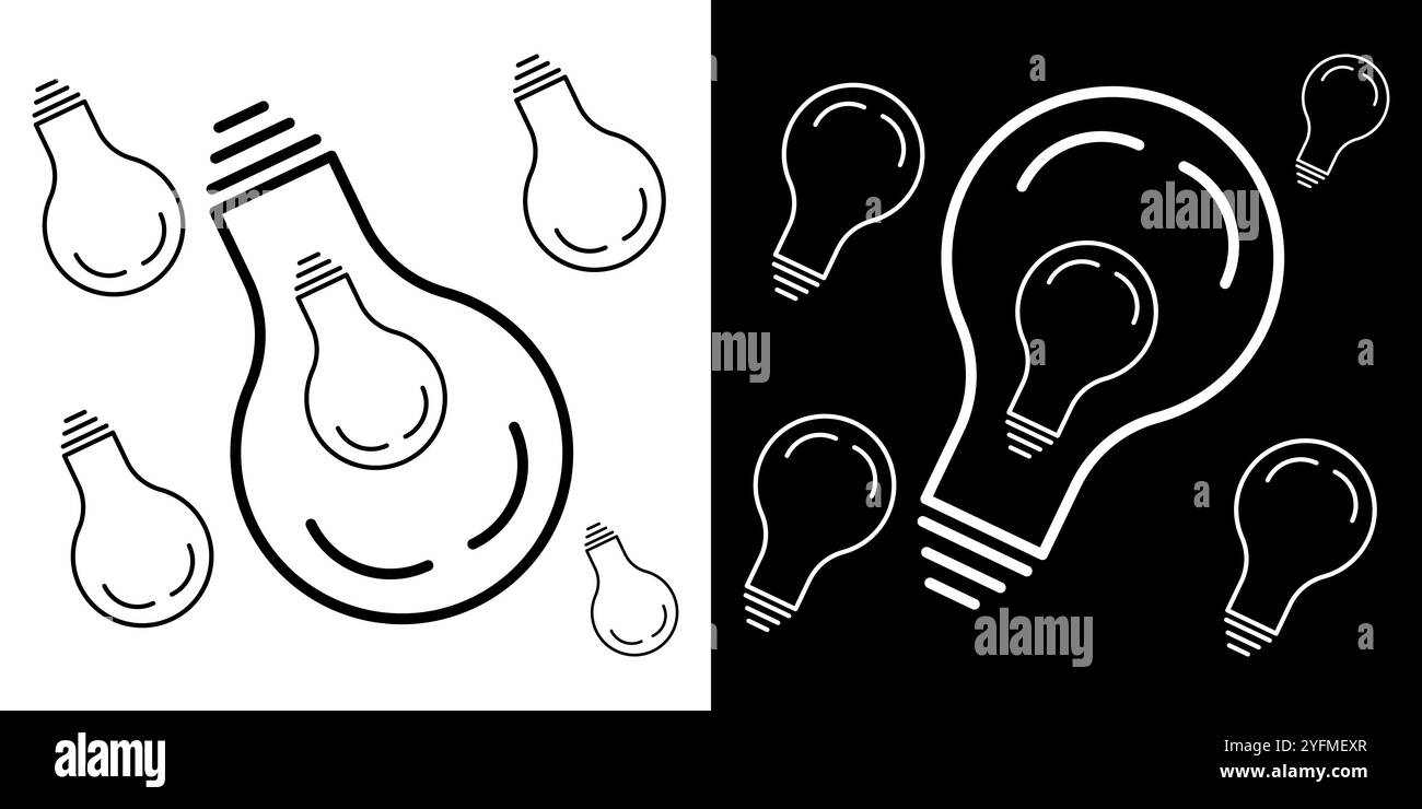 Icône de contour d'ampoule simple isolé sur fond blanc et noir illustration. Illustration de Vecteur