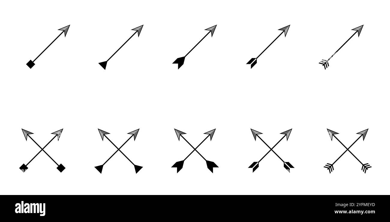 Armes de flèche, flèches dans la collection d'icônes de croix. Illustration de Vecteur