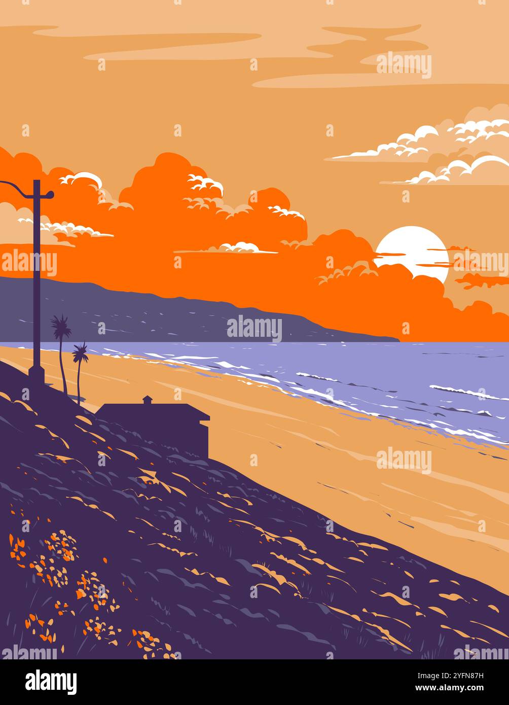WPA affiche art de surf Beach à Redondo Beach situé le long de la partie sud de la baie de Santa Monica dans le comté de Los Angeles, Californie, États-Unis Illustration de Vecteur