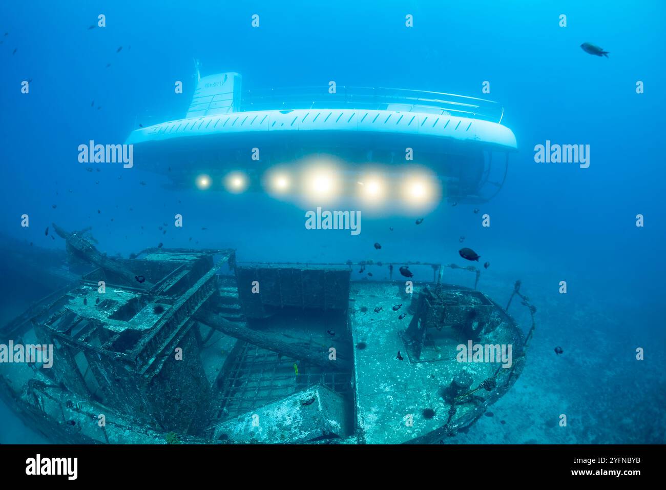 Le Carthaginois, un monument de Lahaina, a été coulé en tant que récif artificiel au large de Lahaina, Maui, Hawaï en décembre 2005. Le sous-marin Atlantis visiterait cette WR Banque D'Images